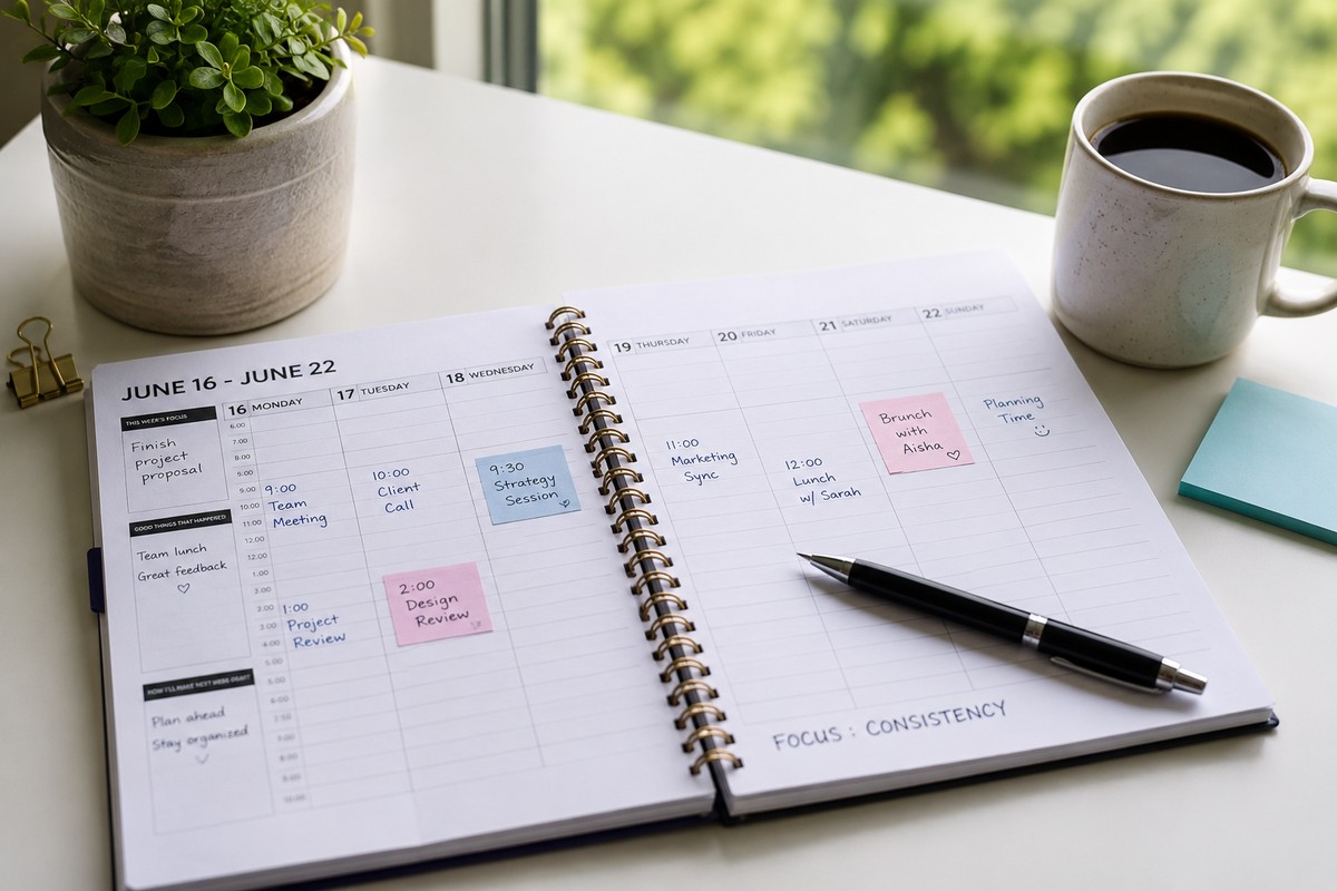 Open calendar planner with pen ready to book a GDS appointment