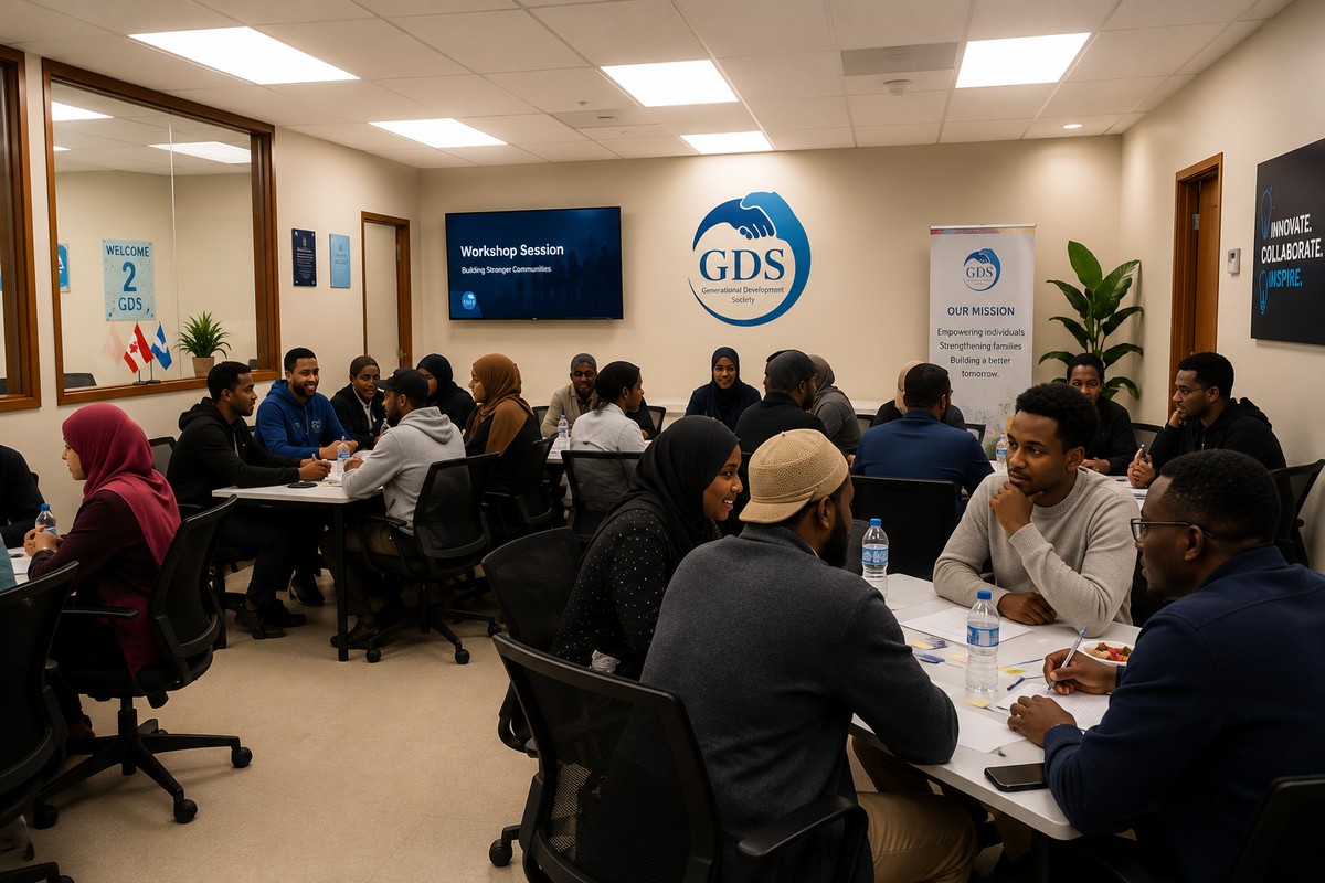 Diverse community members engaged in a GDS workshop session