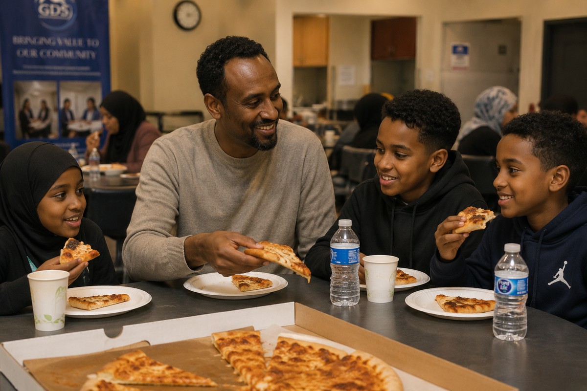 Community members sharing a meal together