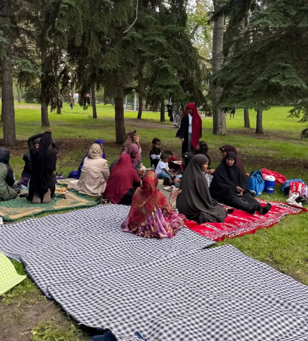 Women and families sharing time together at a community picnic
