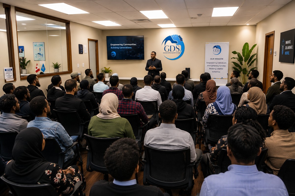Large community audience at a GDS Waano program session in Edmonton